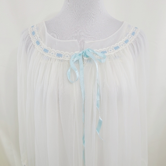 Vintage 60s Peignoir nightgown set ivory blue - Picture 6 of 16